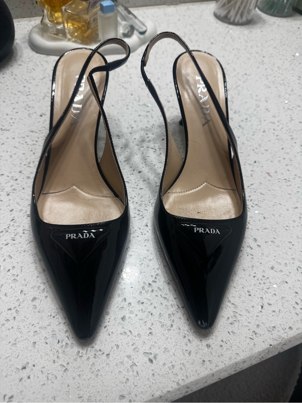 Prada Black Patent Pointed Slingback Pumps - Picture 2 of 5